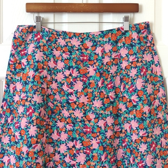 Loft Bright Daisy Linen Blend High Waisted Side Slit A-Line Midi Skirt Pink 12P - Picture 2 of 12